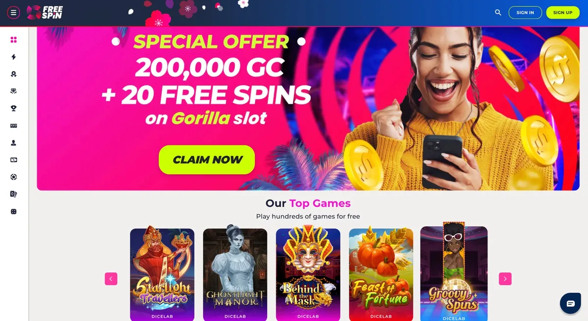 Free Spin Casino Ohio platform overview — free sweepstakes casino for Ohio players