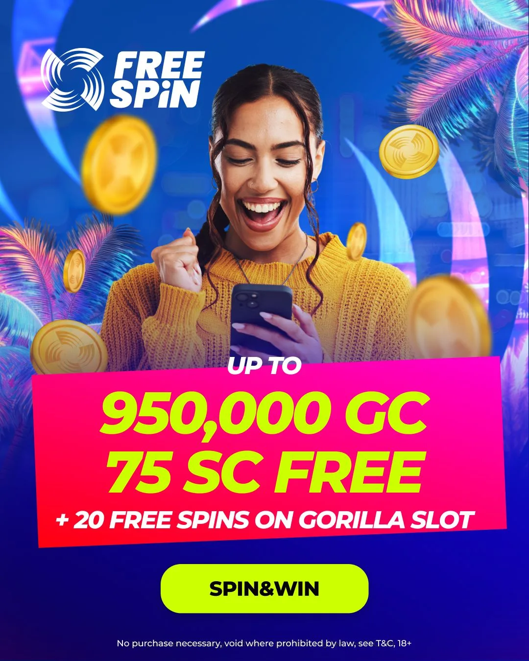 Free Spin Casino Ohio promo banner — 950,000 GC and 75 SC free welcome offer
